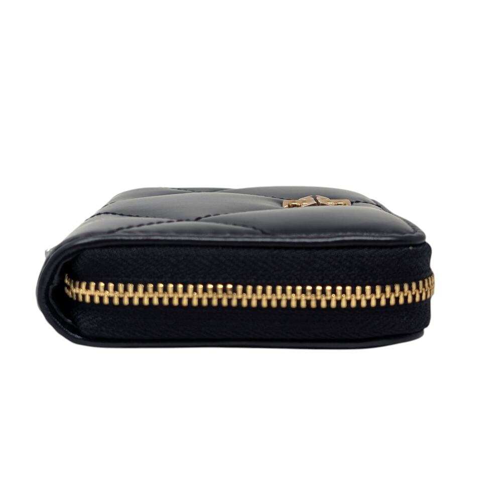 Tory Burch Small Kira Diamond Quilt Charm Zip Wallet Black Leather - Picture 3 of 9